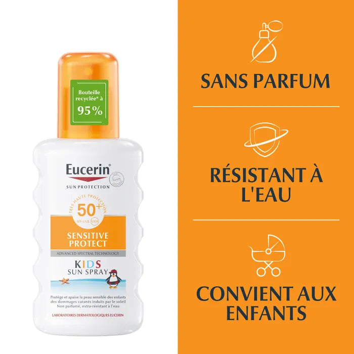 EUCERIN SUN PROTECTION - Sensitive Protect Kids Spray Solaire SPF50+ Sans Parfum - Peaux Sensibles, 200ml