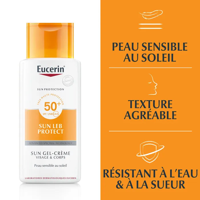 EUCERIN SUN PROTECTION - Sun Leb Protect Gel-Crème Solaire SPF50+ - Visage et Corps - Peaux Sensibles, 150ml