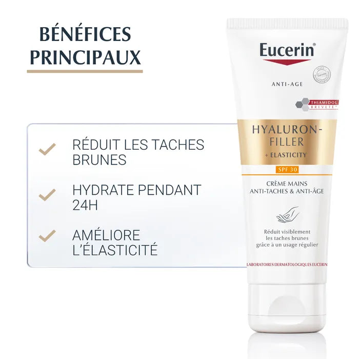 EUCERIN HYALURON-FILLER + ELASTICITY - Crème Mains Anti-taches & Anti-âge SPF30, 75ml