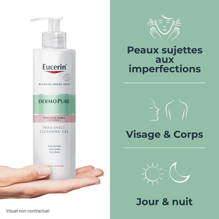 Eucerin DERMOPURE - Gel Nettoyant Triple Action - Visage et Corps - Peaux à Imperfections, 400ml