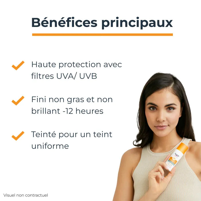 EUCERIN SUN PROTECTION - Sun Gel-Crème Solaire Oil Control Teinté Medium SPF50+ Toucher Sec - Visage - Peaux à Imperfections, 50ml