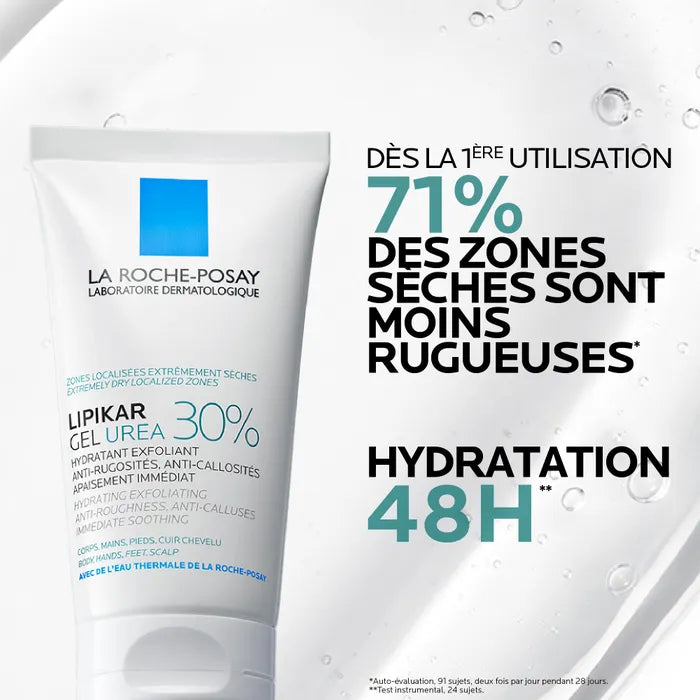La Roche-Posay LIPIKAR GEL UREA 30% - Hydratant Exfoliant Anti-Rugosités Anti-Callosités - Corps, Mains, Pieds, Cuir chevelu, 50ml