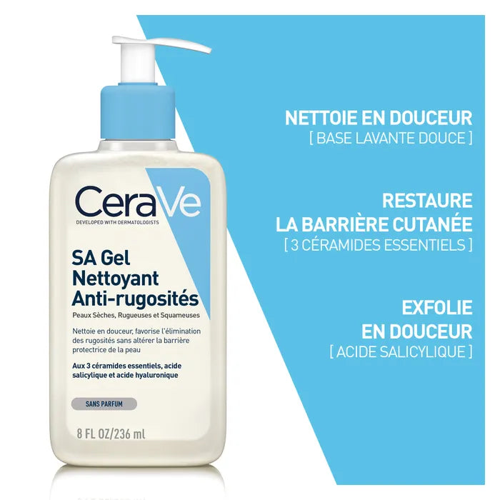 CeraVe Gel Nettoyant Sa Anti-rugosités Pour les Peaux Sèches et Rugueuses, 236 ml