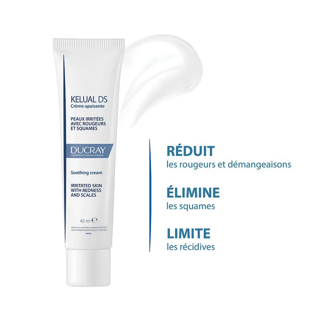 Ducray KELUAL DS - Crème Apaisante - Visage - Peaux Irritées avec Rougeurs et Squames, 40ml