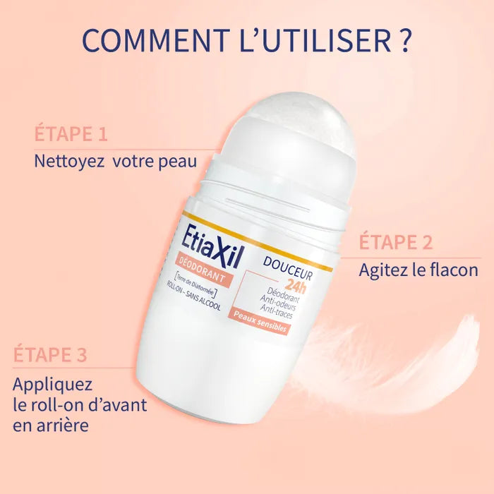 Etiaxil Déodorant Douceur 24H Anti-Odeurs et Anti-Traces - Peaux Sensibles, 50ml