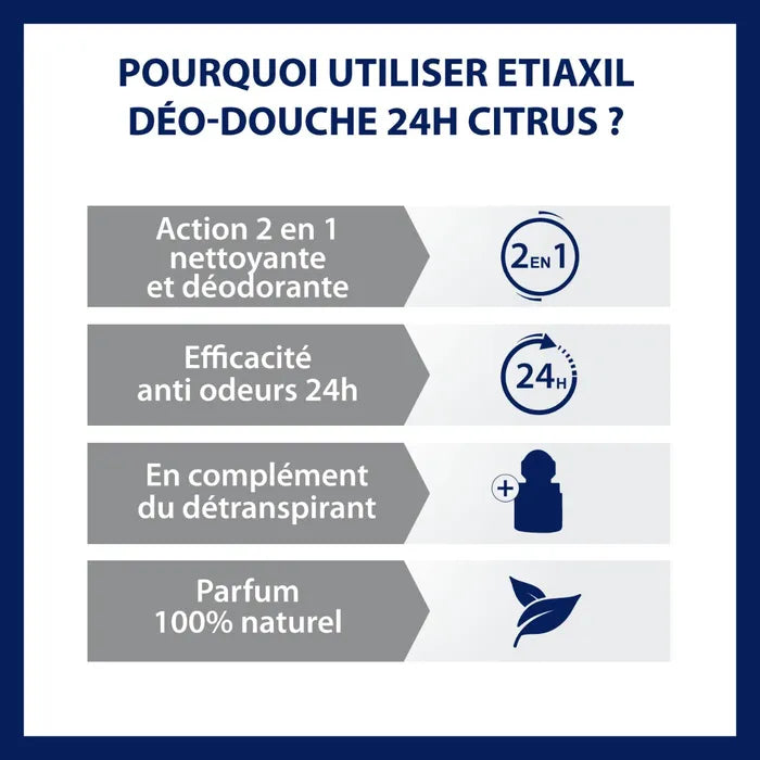Etiaxil Déo-Douche 24h Transpiration Excessive - Parfum Citron Jaune et Litsée, 200ml