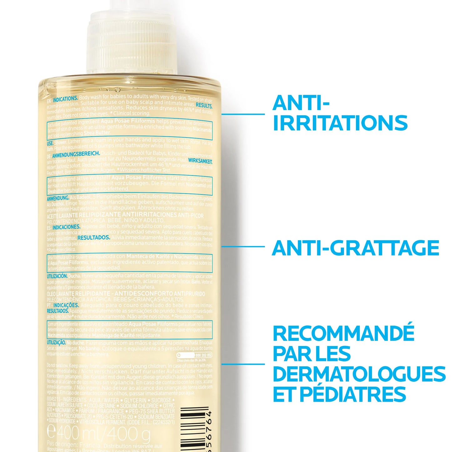 LA ROCHE POSAY LIPIKAR AP+ - Huile Lavante Peaux Tendance Eczema Atopique, 400ml
