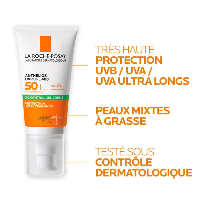 La Roche-Posay ANTHELIOS UVMUNE400 - SPF50+ Crème Solaire Visage en Gel-Crème Anti-Brillance Avec Parfum, 50ml