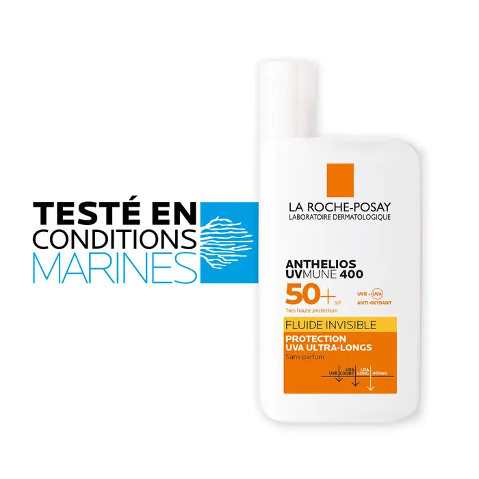 La Roche-Posay ANTHELIOS UVMUNE 400 - SPF50+ Fluide Solaire Invisible Visage Sans Parfum Peaux Sensibles, 50ml