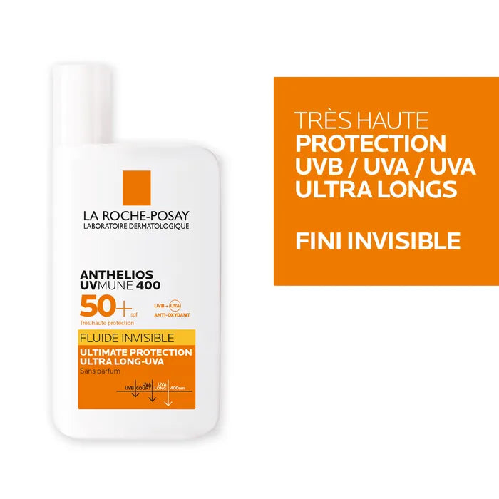 La Roche-Posay ANTHELIOS UVMUNE 400 - SPF50+ Fluide Solaire Invisible Visage Sans Parfum Peaux Sensibles, 50ml