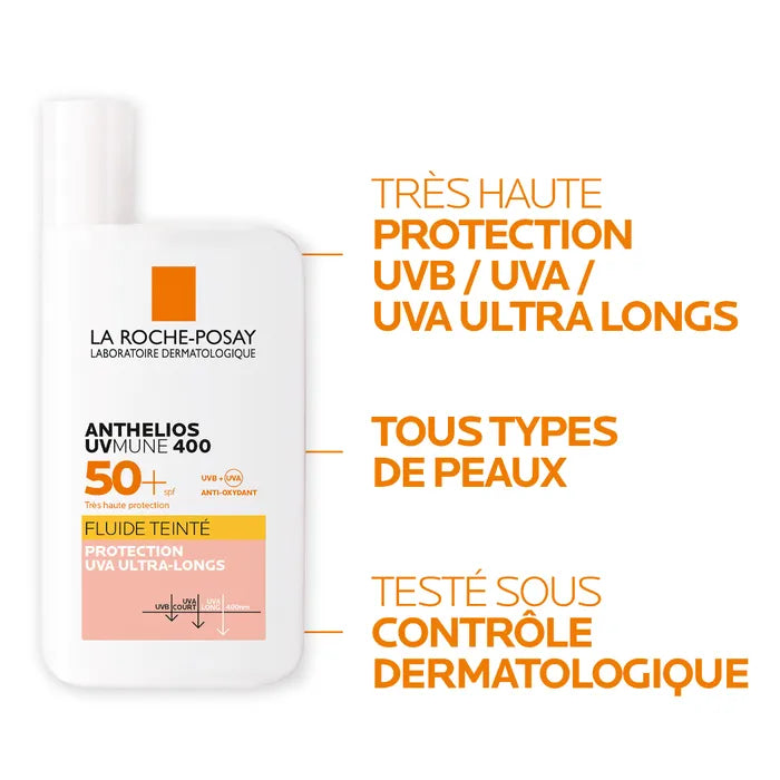 La Roche-Posay ANTHELIOS - SPF50+ Fluide Solaire Teinté avec Parfum Peaux normales à Mixtes, 50ml