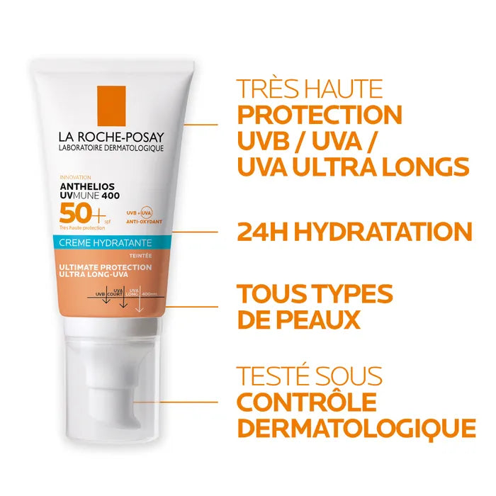 La Roche-Posay ANTHELIOS - SPF50+ Crème Solaire Hydratante Teintée Avec Parfum Très Haute Protection Peaux Sèches, 50ml