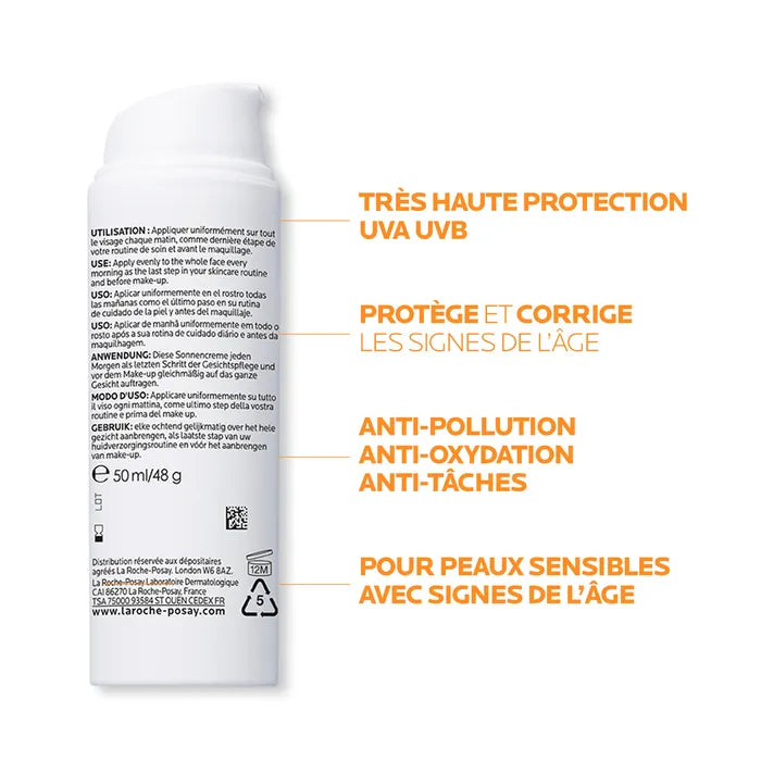 La Roche-Posay ANTHELIOS AGE CORRECT - SPF50 Soin Solaire Quotidien Photocorrection Anti-rides Anti-tâches, 50ml