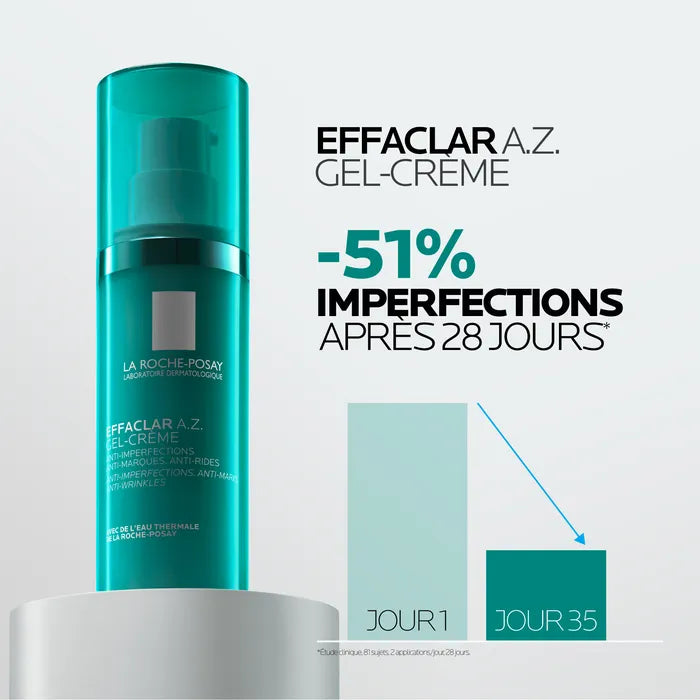 La Roche-Posay EFFACLAR A.Z. - Gel-Crème Anti-Imperfections, Anti-Marques, Anti-Rides - Peaux grasses tendance acnéique, 40ml