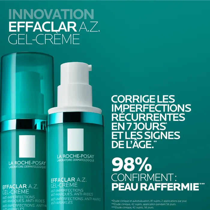 La Roche-Posay EFFACLAR A.Z. - Gel-Crème Anti-Imperfections, Anti-Marques, Anti-Rides - Peaux grasses tendance acnéique, 40ml