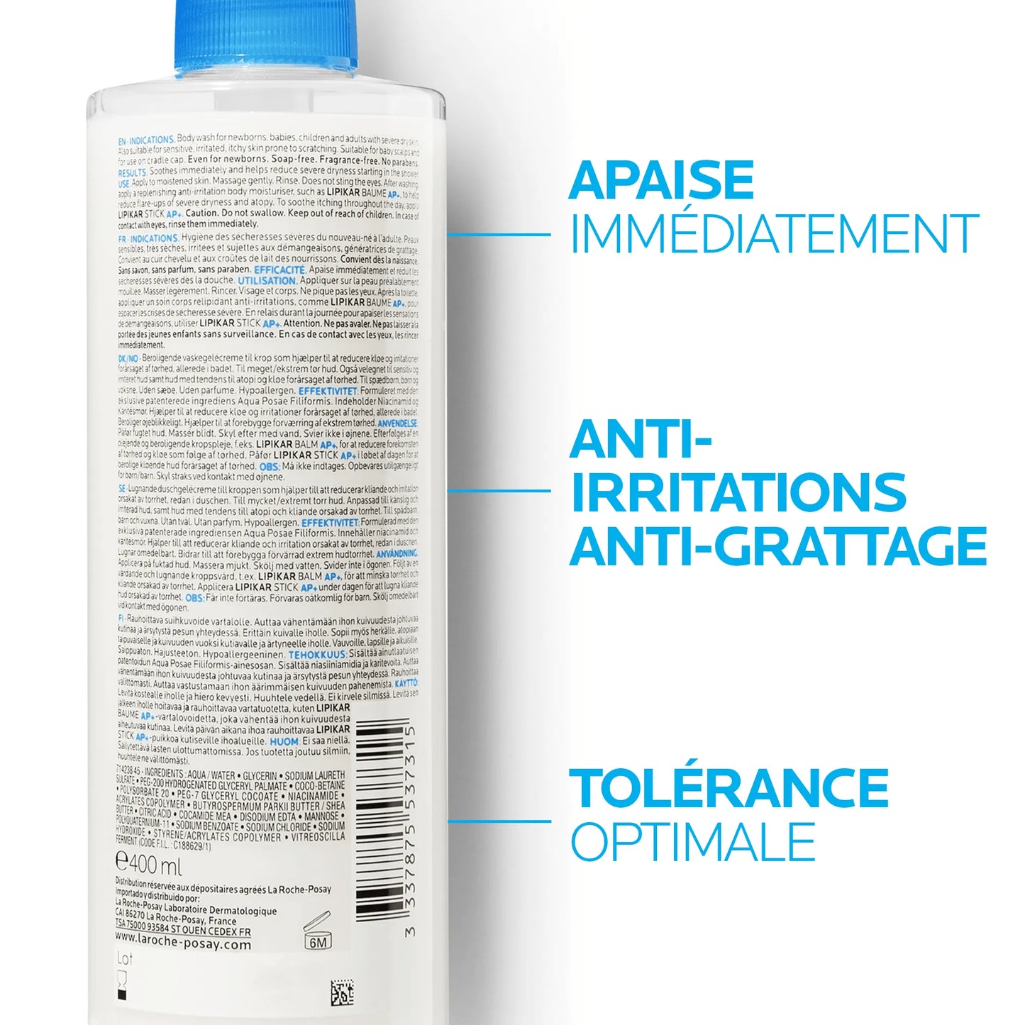 LA ROCHE POSAY LIPIKAR AP+ SYNDET - Crème Lavante Peaux Tendance Eczéma Atopique, 400ml