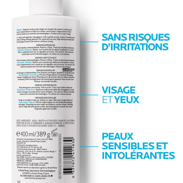La Roche-Posay TOLERIANE - Fluide Dermo-nettoyant Démaquillant Visage et Yeux, 400ml