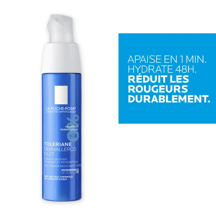 La Roche-Posay TOLERIANE DERMALLERGO - Crème Nuit Apaisante Hydratation Intense - Visage - Peaux à Tendance Allergiques ou Sensibles, 40ml