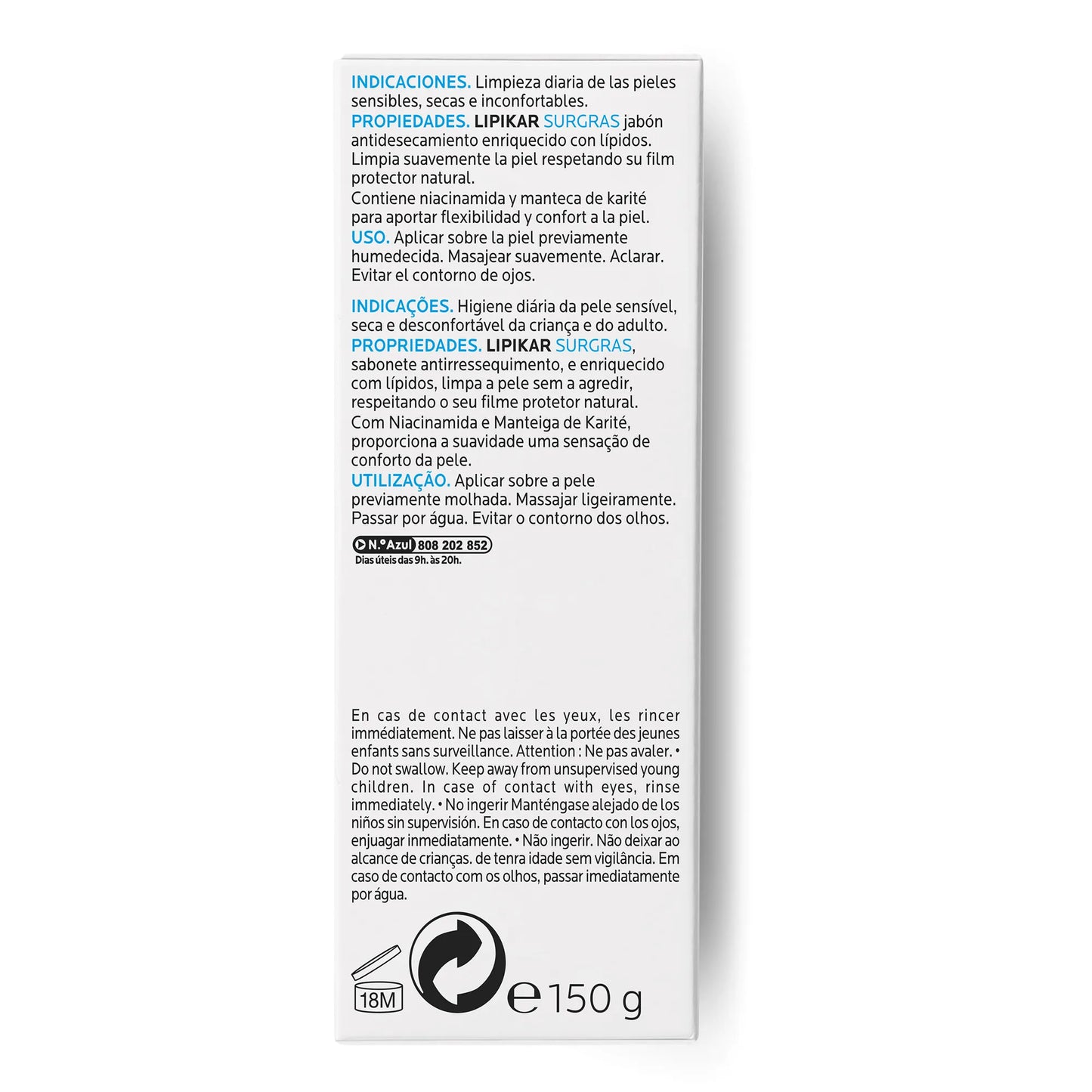 LA ROCHE-POSAY LIPIKAR SURGRAS - Pain Physiologique Anti-Dessèchement, 150g