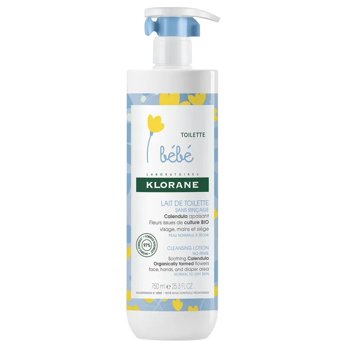 Klorane BÉBÉ - Lait de Toilette Sans Rinçage au Calendula, 750ml