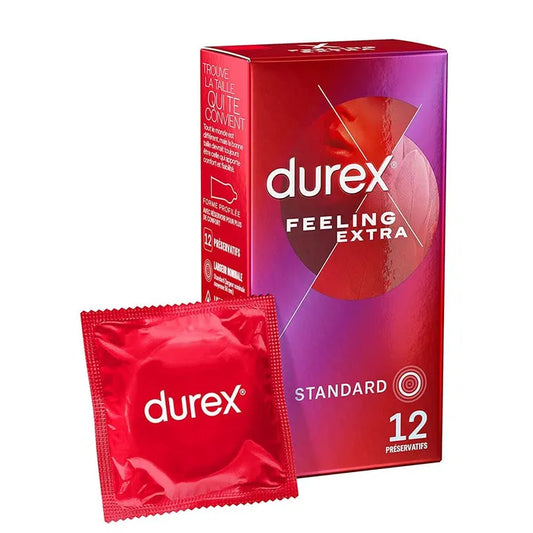 Durex FEELING EXTRA - Préservatifs Fins Extra Lubrifiés, 12 Unités