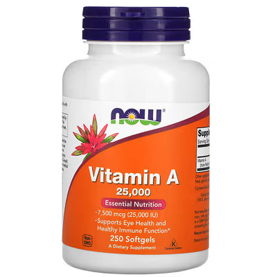 NOW Foods, Vitamine A, 7500 µg (25 000 UI), 250 capsules à enveloppe molle