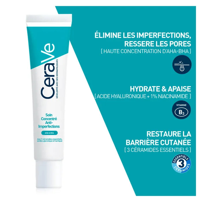 CeraVe Soin Concentré Anti-Imperfections - Peaux à Imperfections et Tendance Acnéique, 40ml