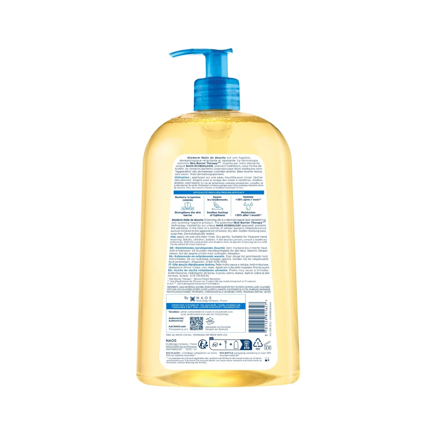 Bioderma ATODERM - Huile de Douche Lavante Relipidante Anti-Irritations - Visage et Corps - Peaux Très Sèches à Irritées, 1L