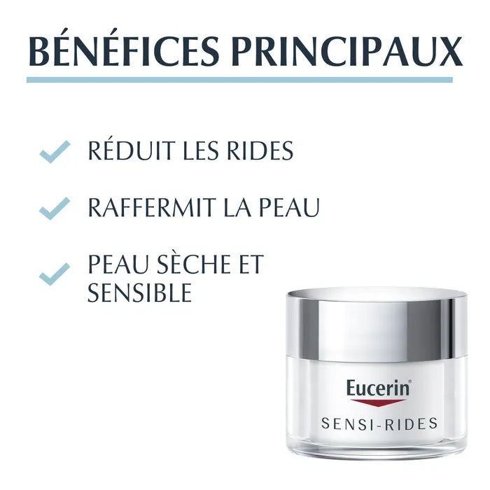 EUCERIN SENSI-RIDES - Crème de Jour Anti-Rides - Visage - Peaux Sèches et Sensibles, 50ml