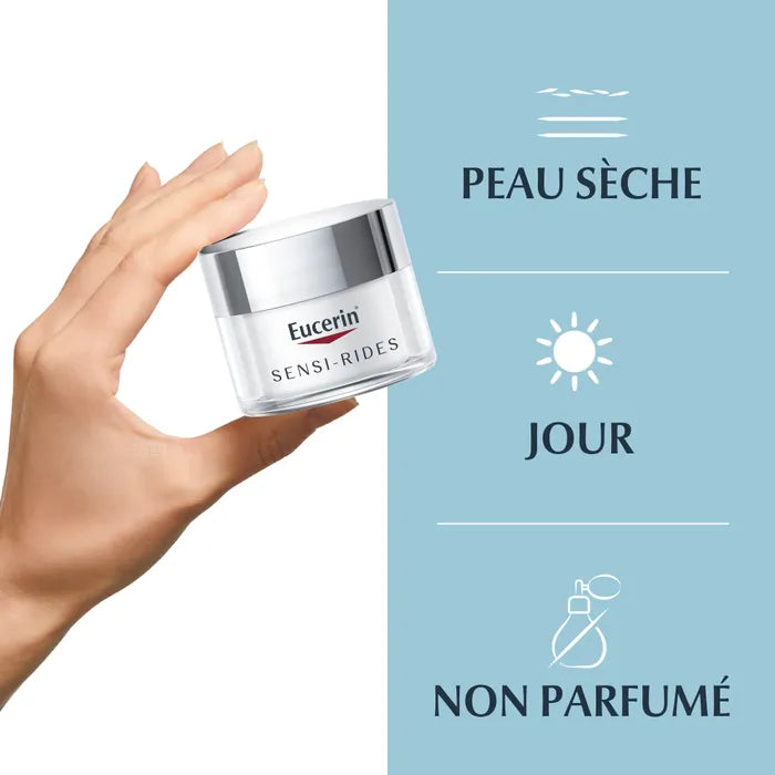 EUCERIN SENSI-RIDES - Crème de Jour Anti-Rides - Visage - Peaux Sèches et Sensibles, 50ml