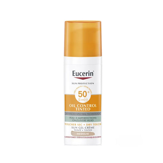 EUCERIN SUN PROTECTION - Sun Gel-Crème Solaire Oil Control Teinté Medium SPF50+ Toucher Sec - Visage - Peaux à Imperfections, 50ml