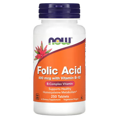 NOW Foods, Acide folique, 800 µg, 250 comprimés