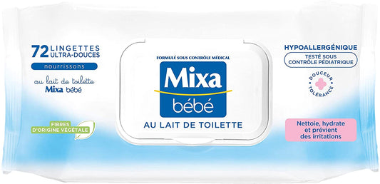 Mixa Bébé Lingettes au Lait de Toilette – Fibres Végétales – Hypoallergénique x80