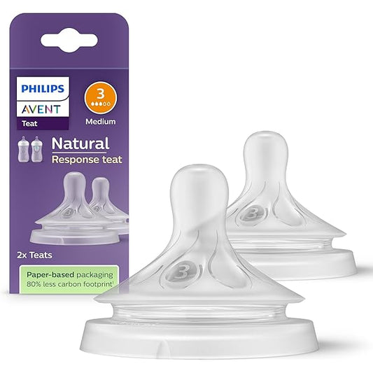 Avent Philips Lot de 2 tétines pour biberon à Réponse Naturelle 0% BPA, Débit 3 pour Bébé de 1 mois + (modèle SCY963/02)