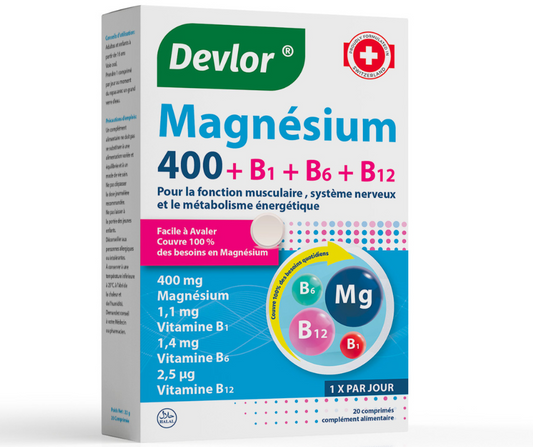 Devlor Magnesium 400 B1 + B6 + B12, 20 comprimés