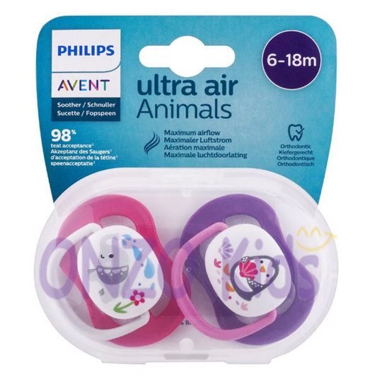 Avent ULTRA ANIMALS-AIR - Sucettes Orthodontiques - De 6 à 18 mois, 2 Sucettes