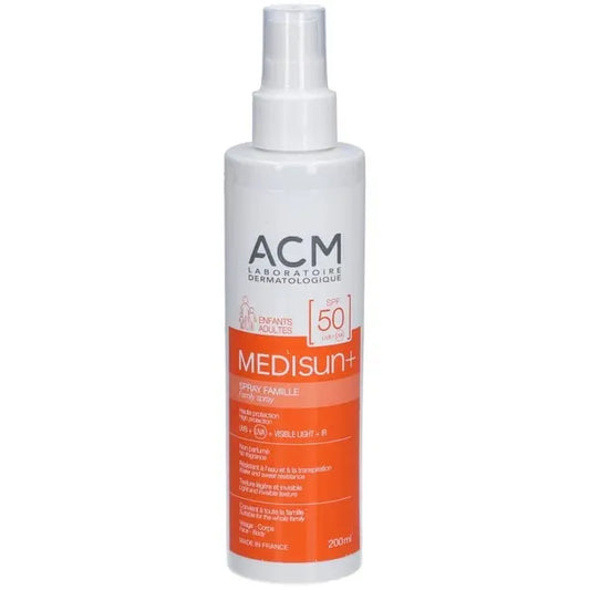 Acm MEDISUN+ - Spray Famille Sans Parfum SPF50 - Visage et Corps - Tous Types de Peaux, 200ml