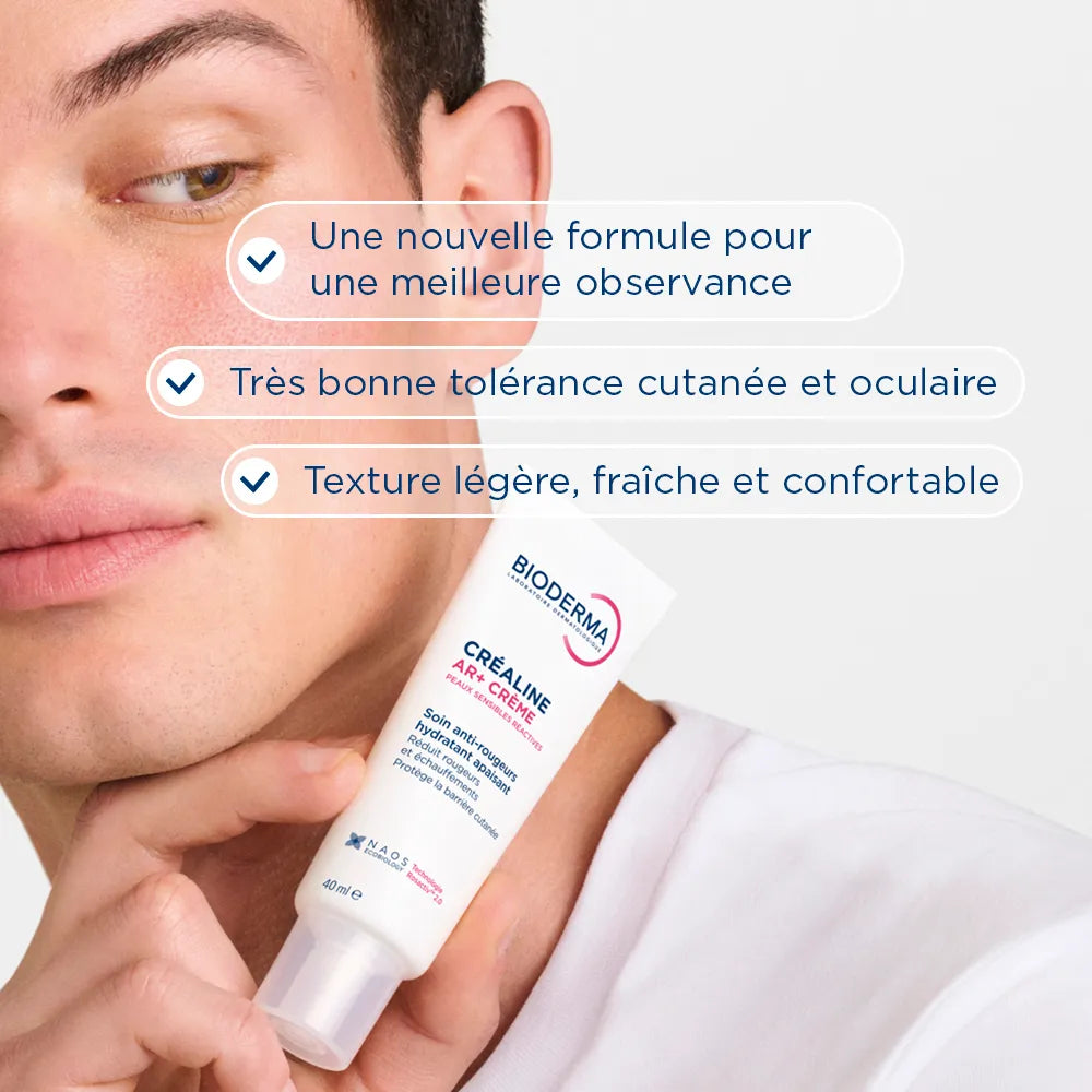 Bioderma CREALINE AR+ CREME - Soin Anti-Rougeurs Hydratant Apaisant - Visage - Peaux Sensibles Réactives, 40ml