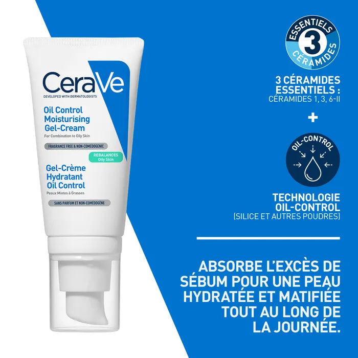 CeraVe Gel-Crème Hydratant Oil Control - Peaux Mixtes à Grasses, 52ml