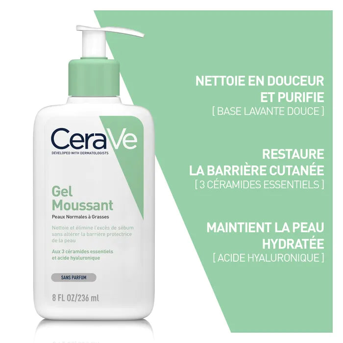 CeraVe Gel Moussant Visage - Peaux Normales à Grasses, 473 ml