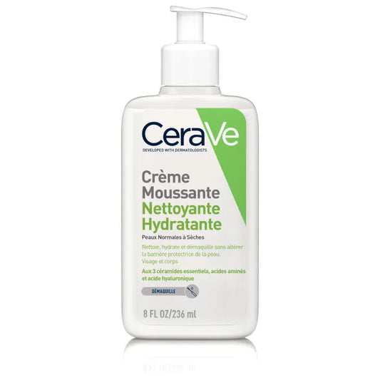 CeraVe Crème Moussante Nettoyante Hydratante Visage pour les Peaux Normales à Sèches, 236ml