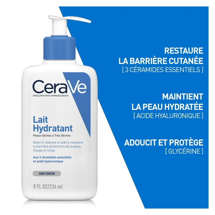 CeraVe Lait Hydratant Visage et Corps Pour les Peaux Sèches à Très Sèches, 236ml