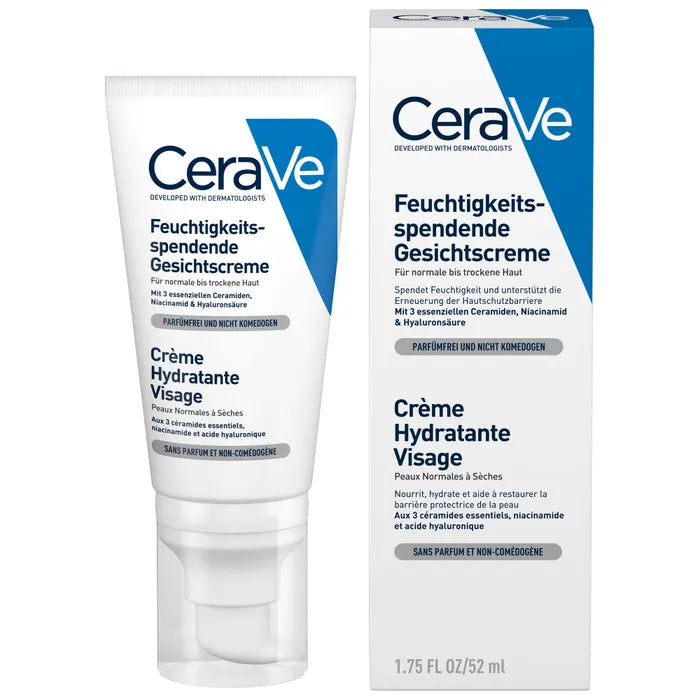 CeraVe Crème Hydratante Visage Pour les Peaux Normales à Sèches, 52ml