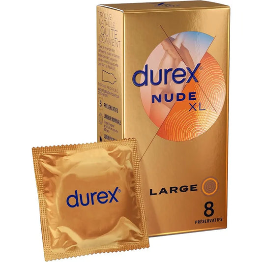 Durex NUDE - Préservatifs Extra Lubrifiés XL Ultra Fins, 8 Unités