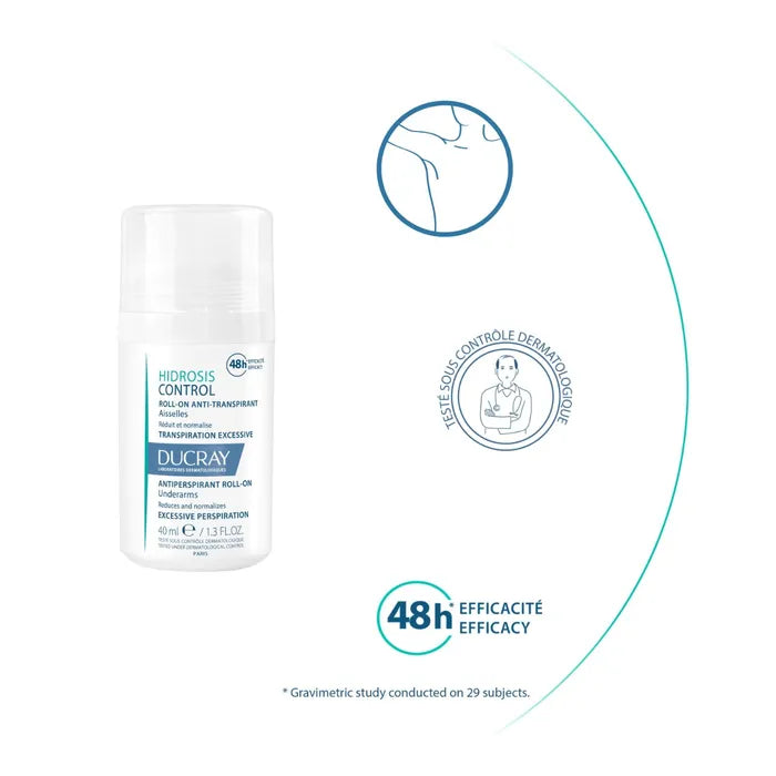 Ducray HIDROSIS CONTROL - Roll-On Anti-Transpirant - Aisselles - Transpiration Excessive, 40ml