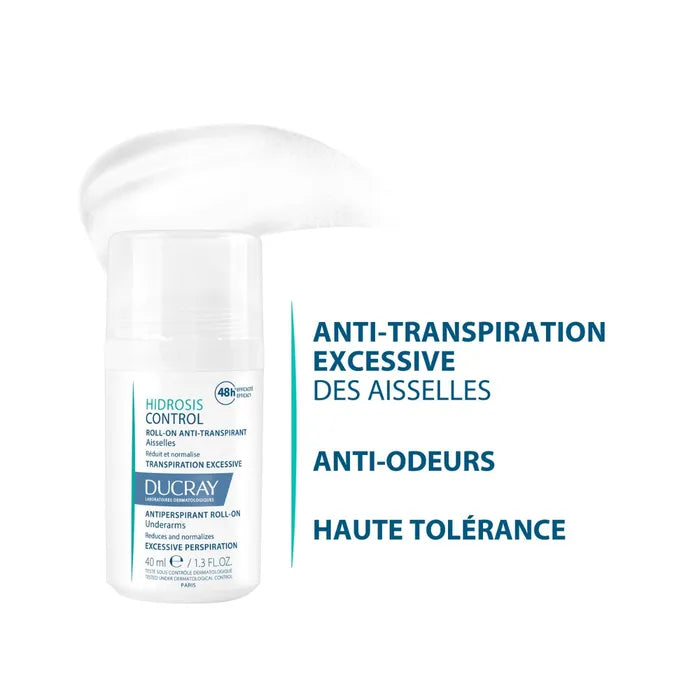 Ducray HIDROSIS CONTROL - Roll-On Anti-Transpirant - Aisselles - Transpiration Excessive, 40ml