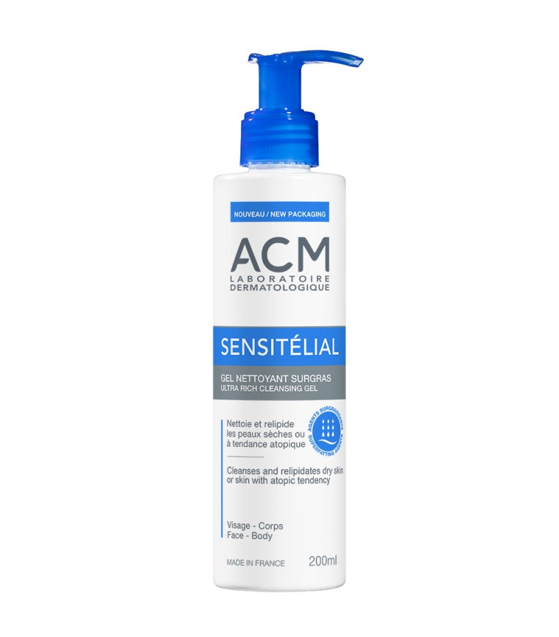 Acm SENSITÉLIAL - Gel Nettoyant Surgras - Visage et Corps - Peaux Sèches à Tendance Atopique, 200ml