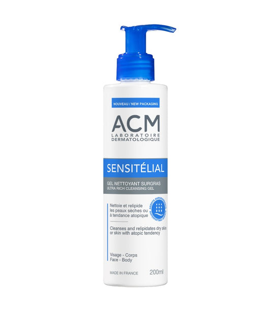 Acm SENSITÉLIAL - Gel Nettoyant Surgras - Visage et Corps - Peaux Sèches à Tendance Atopique, 200ml