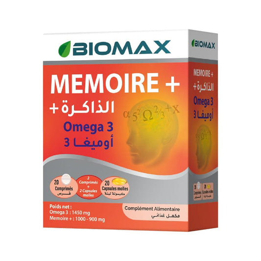 Biomax Mémoire+ Oméga 3, 20 comprimés et 20 capsules molles