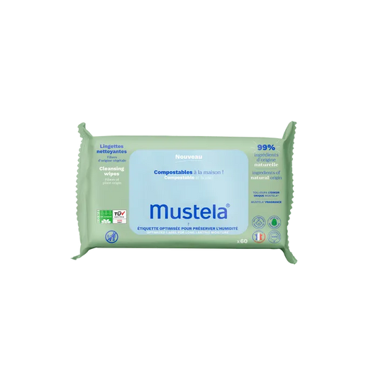 Mustela BEBE - Lingettes Nettoyantes Parfumées Compostables, 60 Lingettes